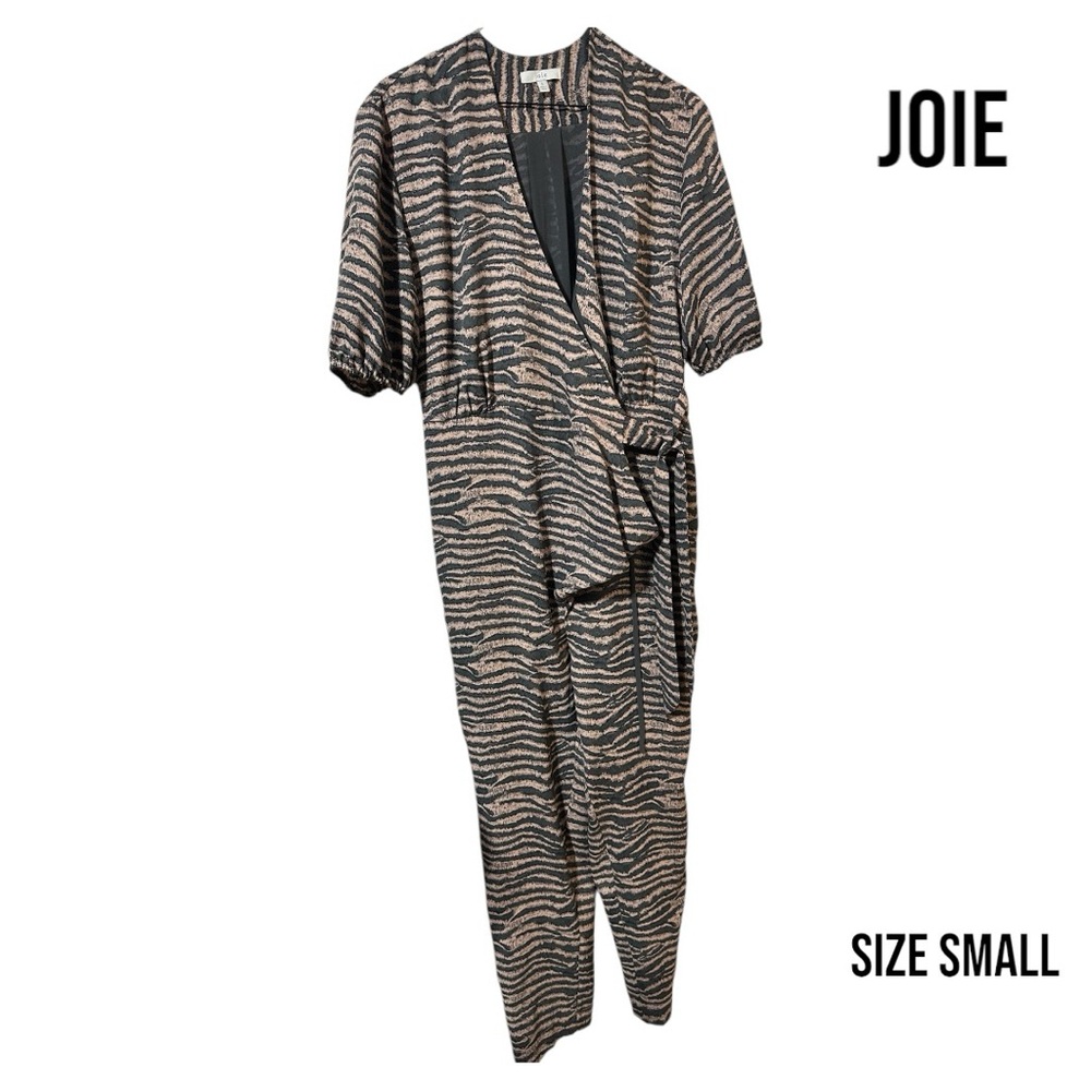 Joie jumpsuit zebra print EUC cross front size small prisha in ginger
